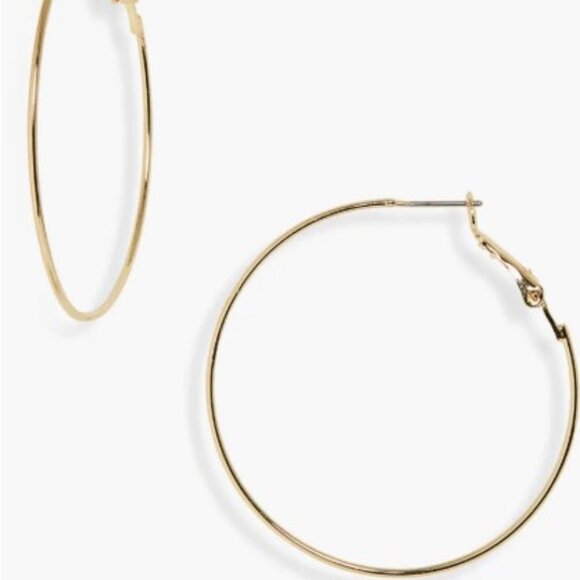 Nordstrom Goldtone Oversized Thin Hoop Earrings Lightweight Classic Style - Picture 3 of 6